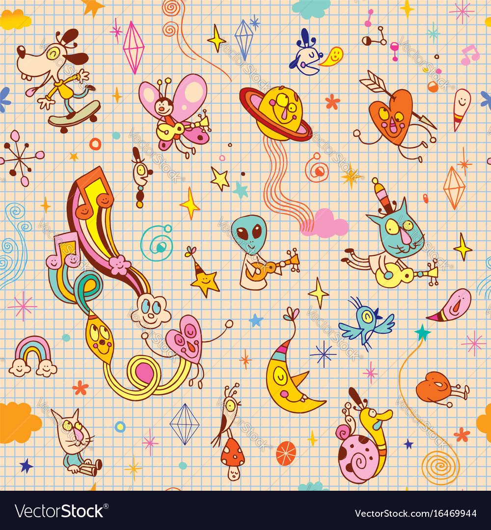 Cartoon Comic Characters Fun Seamless Pattern Vector Image Cartoon Comic Characters Fun Seamless Pattern Vector Image