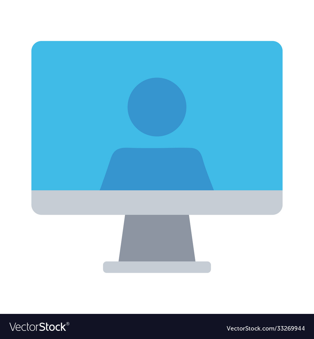 Desktop computer with user flat style icon