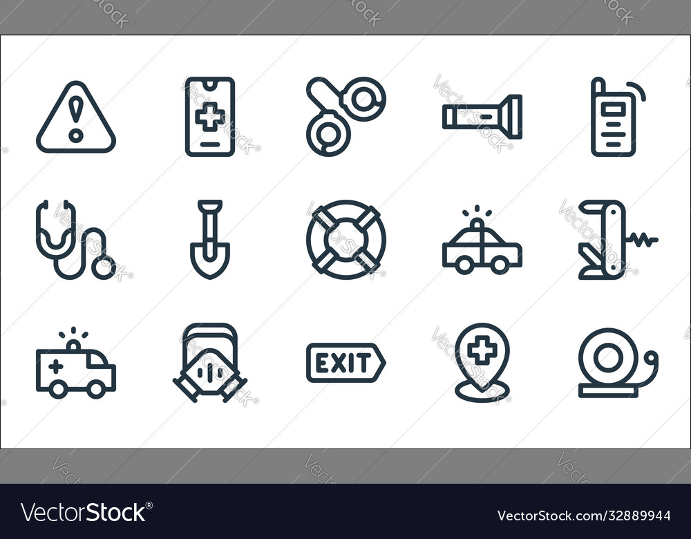 Emergencies line icons linear set quality