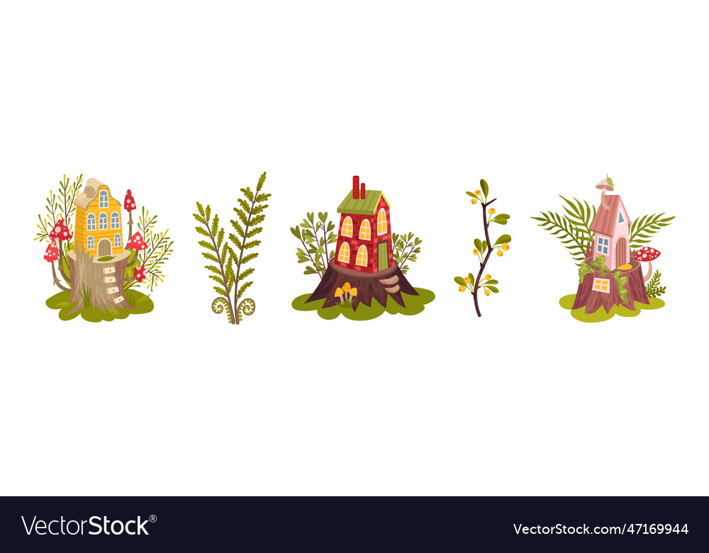 Forest botany element with fairy house on tree