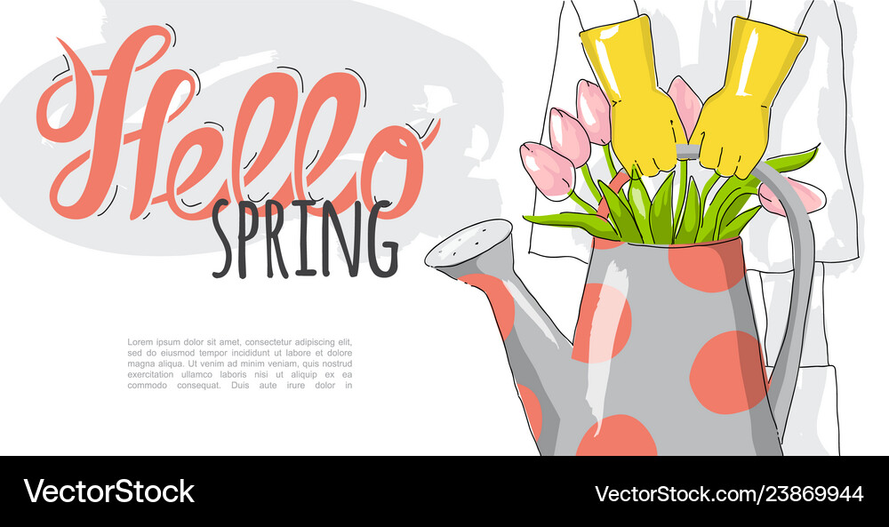 Hello spring greeting card hand drawn Royalty Free Vector