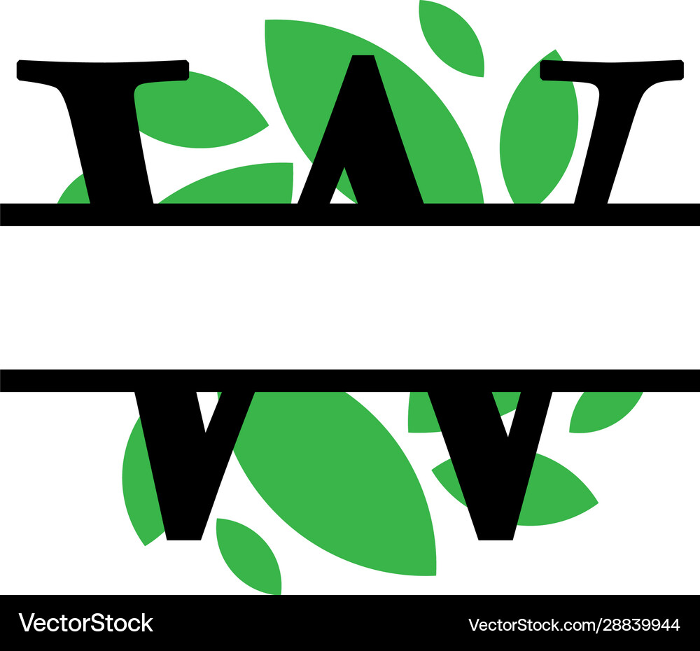 Initial w green leaf monogram split letter Vector Image