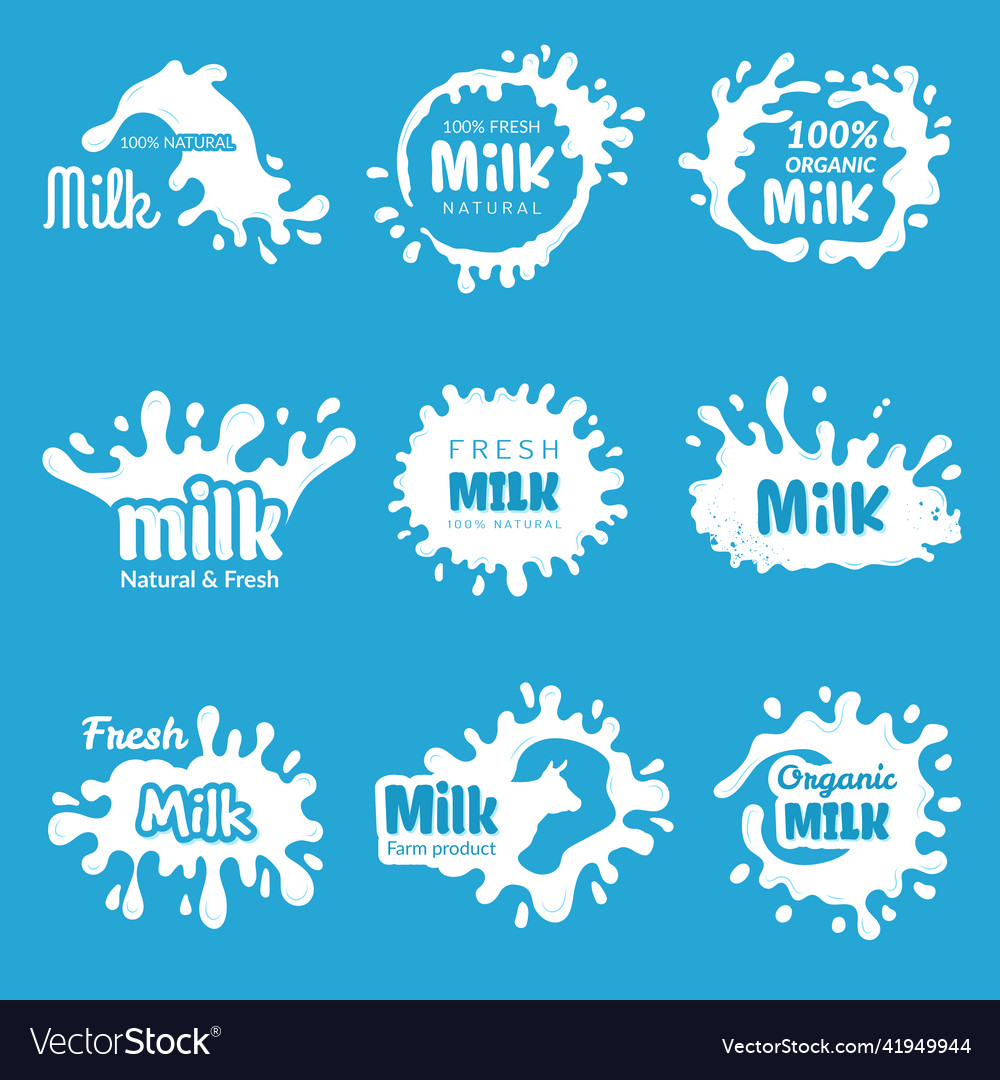 Milk logo cheese lecho or yoghurt splashes fresh