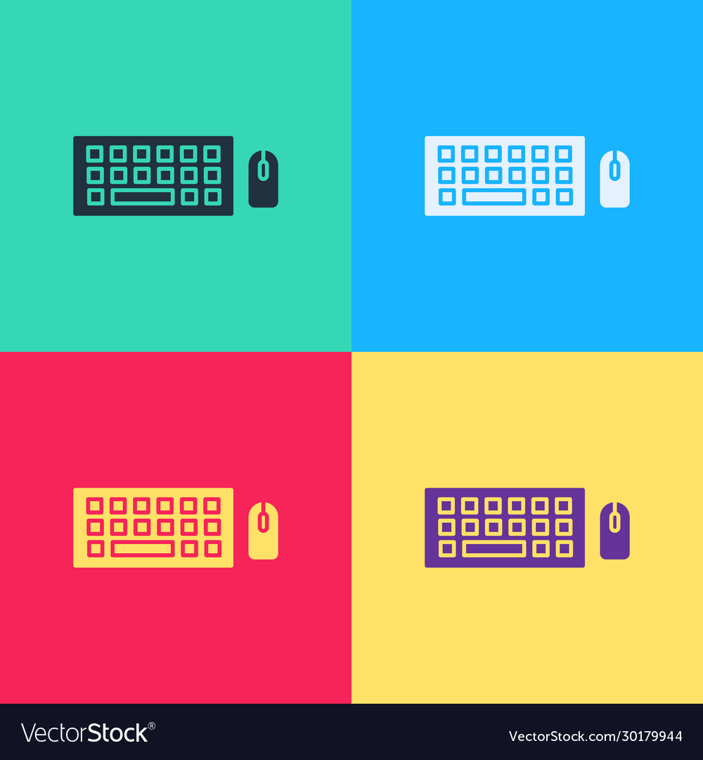 Pop art computer keyboard and mouse icon isolated