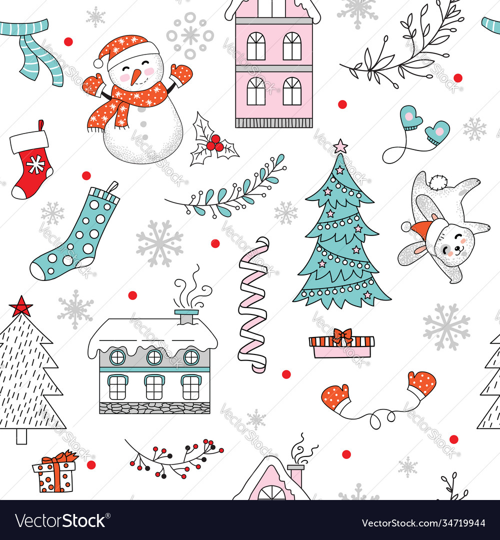 Seamless pattern merry christmas snowman