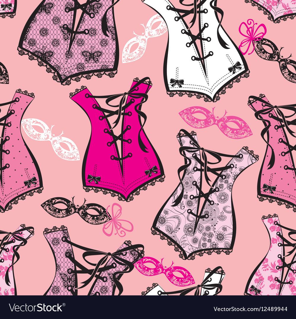 Seamless pattern with beautiful retro corsets