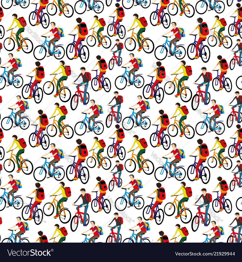 Seamless pattern with cyclists