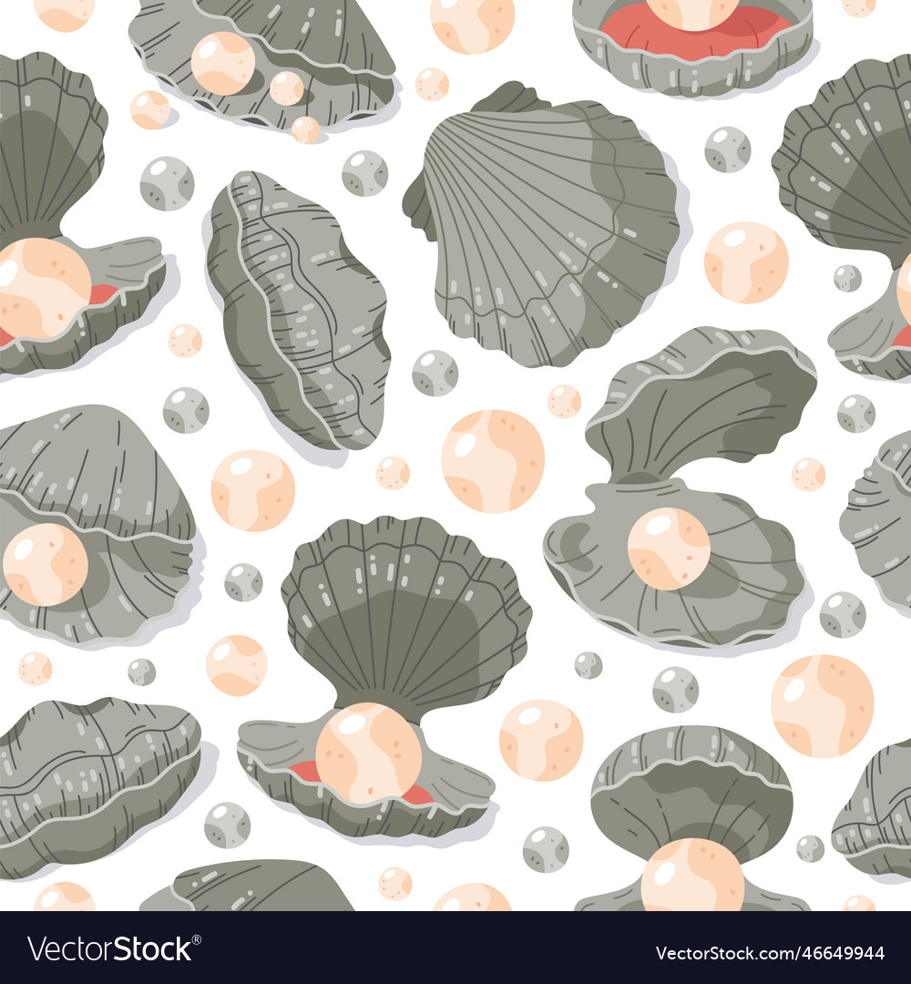 Seashells with Pearls - Seamless Pattern
