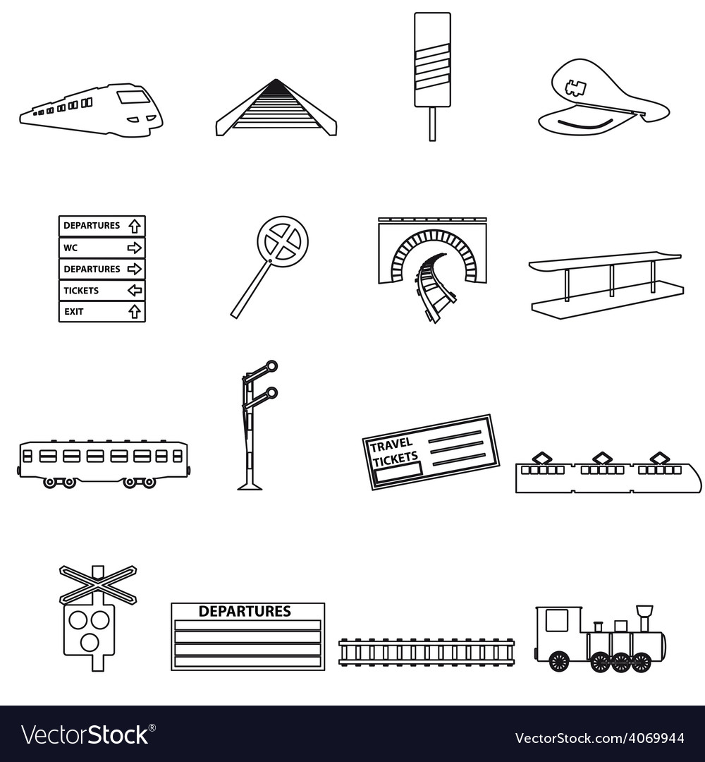 Train and railway simple outline icons eps10