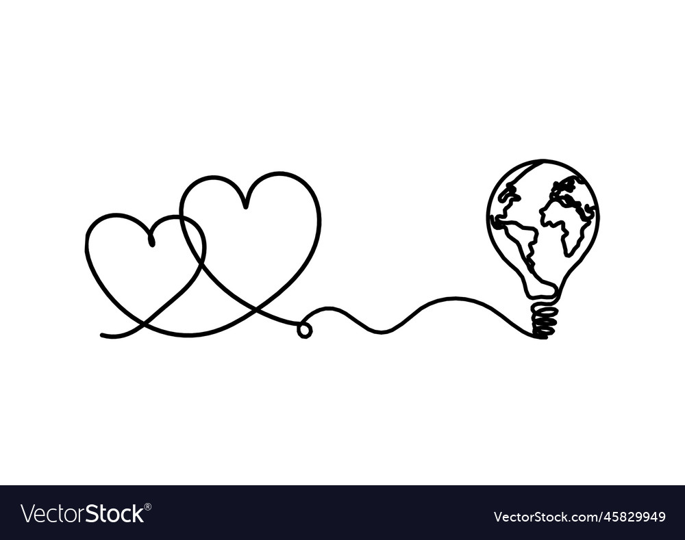Abstract heart with light bulb as continuous line vector image Abstract heart with light bulb as continuous line