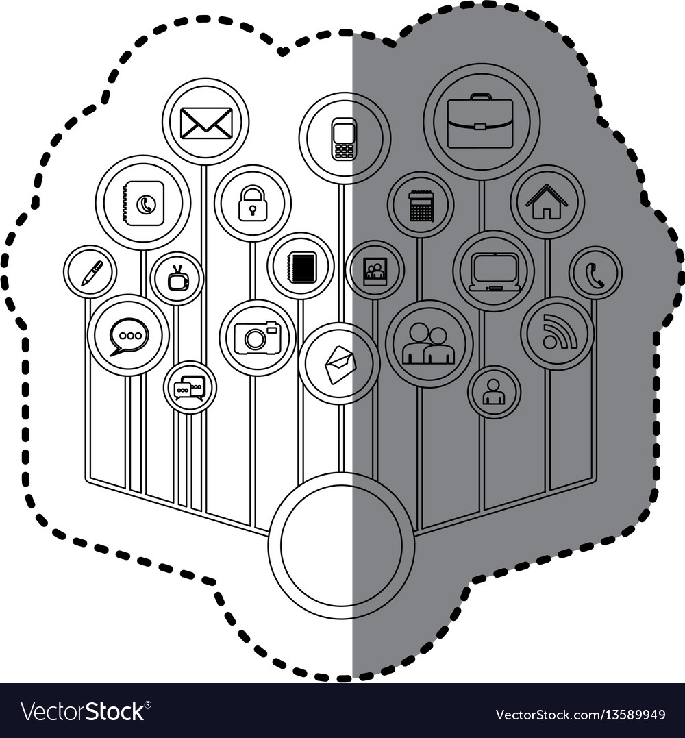 Grayscale sticker with tech icons network