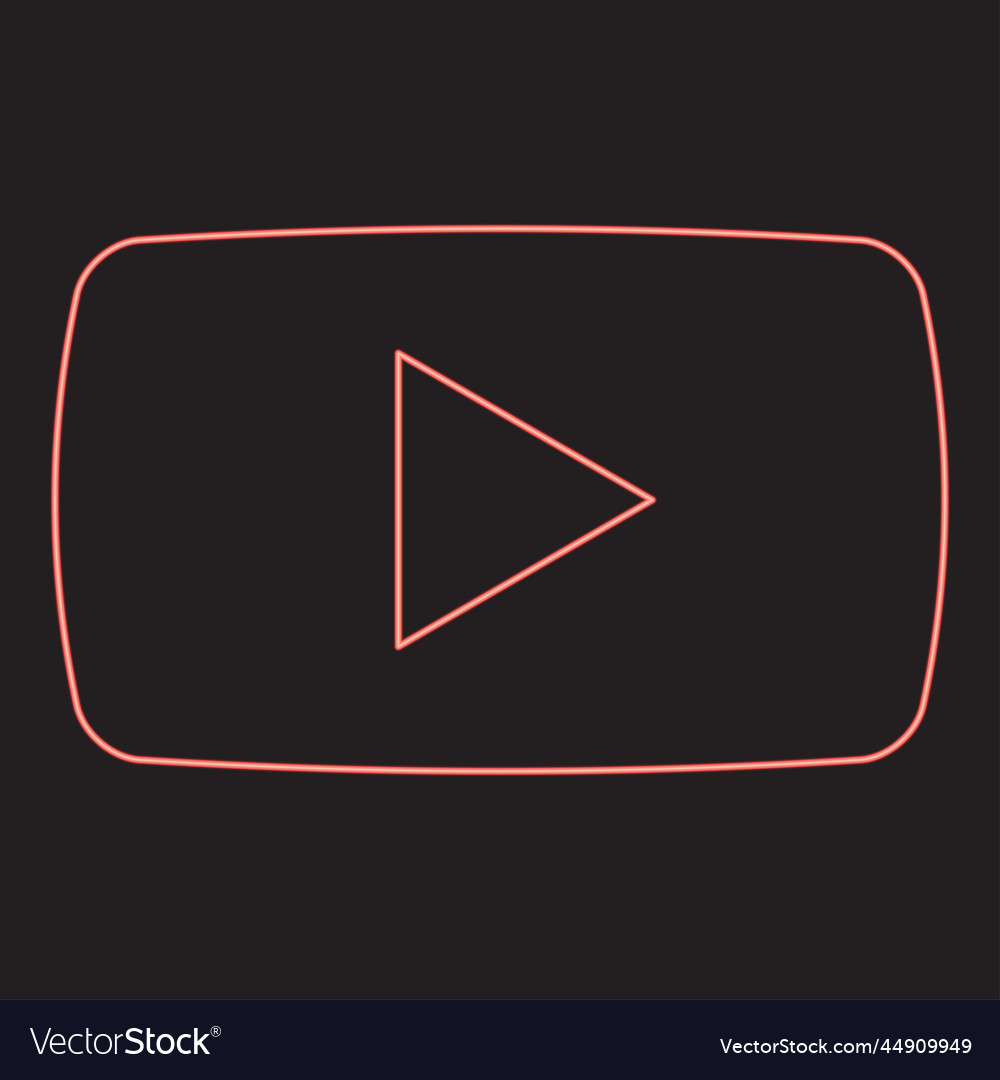 Neon play button red color image flat style vector image Neon play button red color image flat style