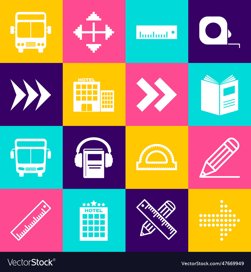 Set dots arrow pencil and line open book ruler vector image Set dots arrow pencil and line open book ruler