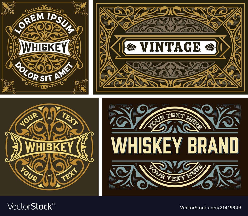 Set of 4 vintage label whiskey label style Vector Image