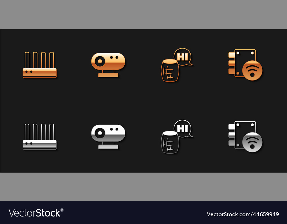 Set router and wi-fi signal web camera voice Vector Image Set router and wi-fi signal web camera voice