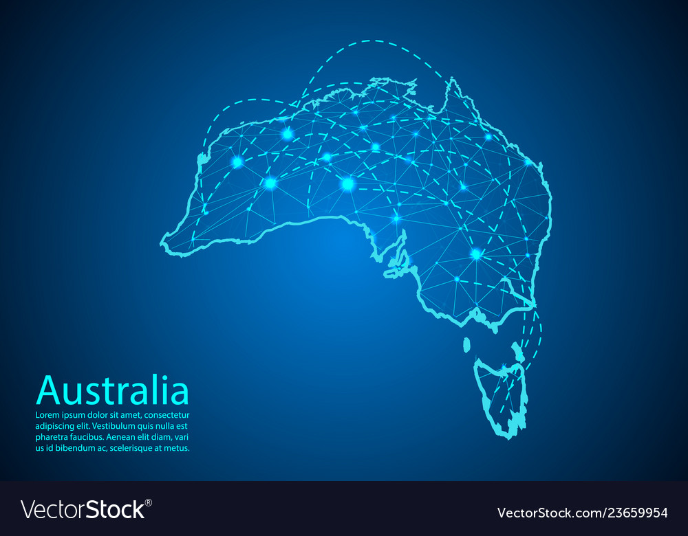 Australia map with nodes linked by lines concept vector image Australia map with nodes linked by lines concept
