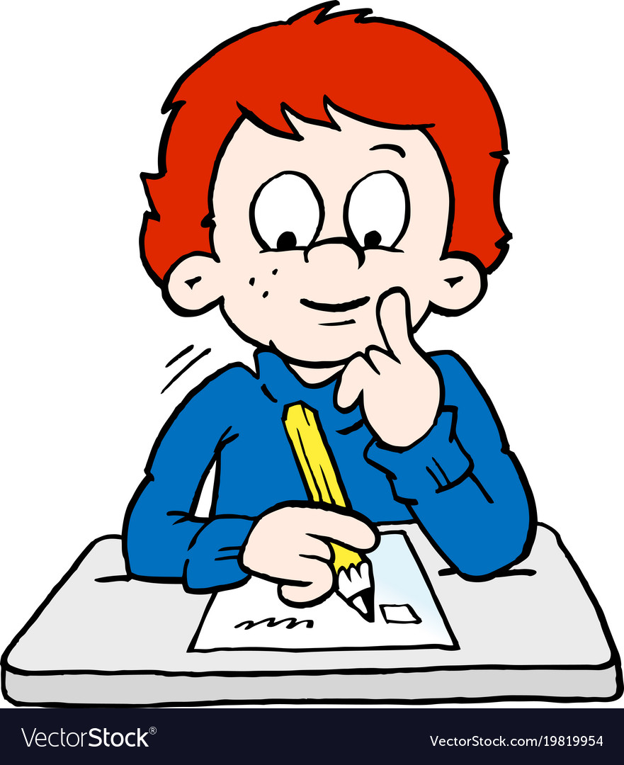 Cartoon of a thoughtful school boy Royalty Free Vector Image