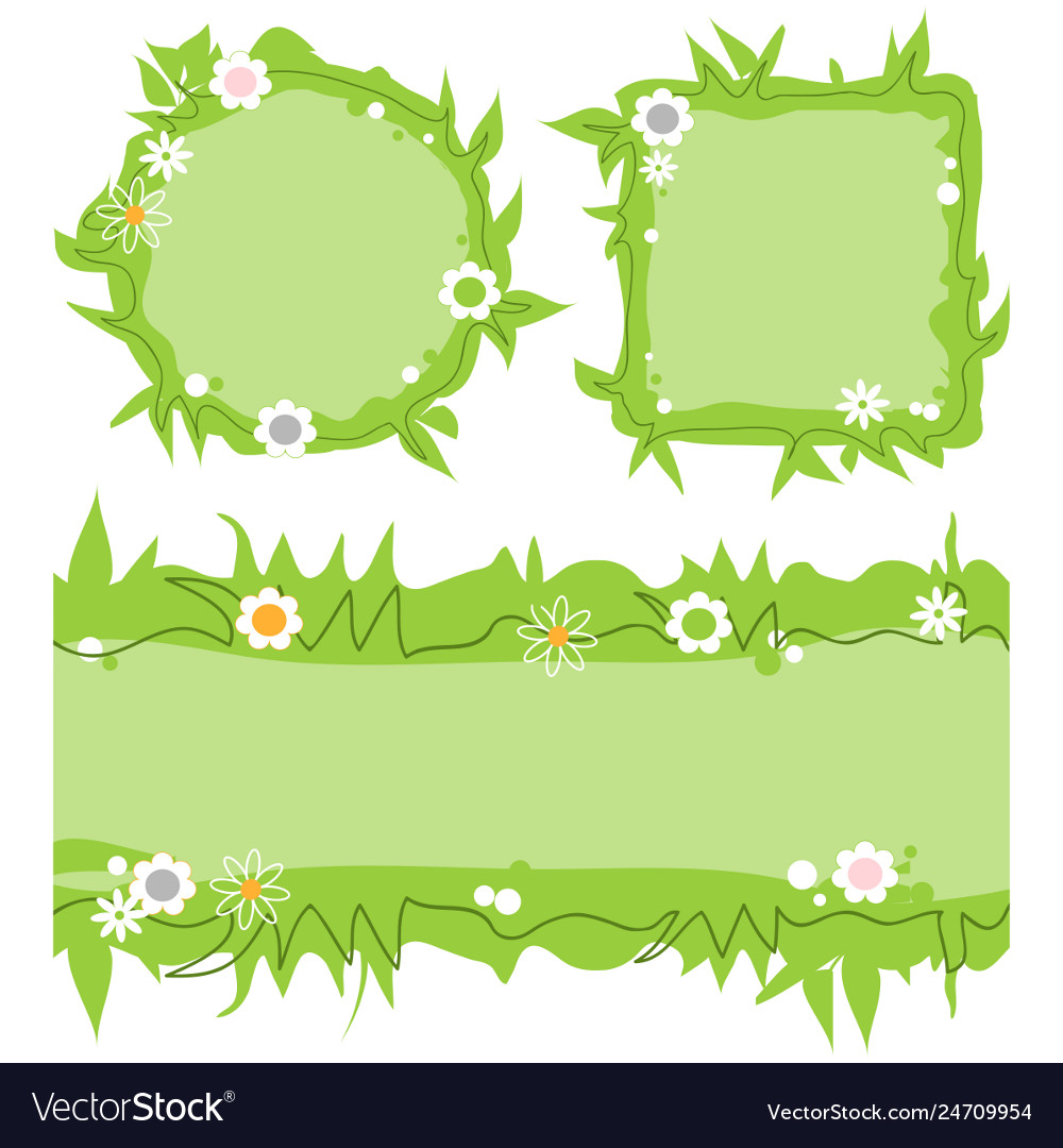 Cute decorative frames set green grass nature vector image Cute decorative frames set green grass nature