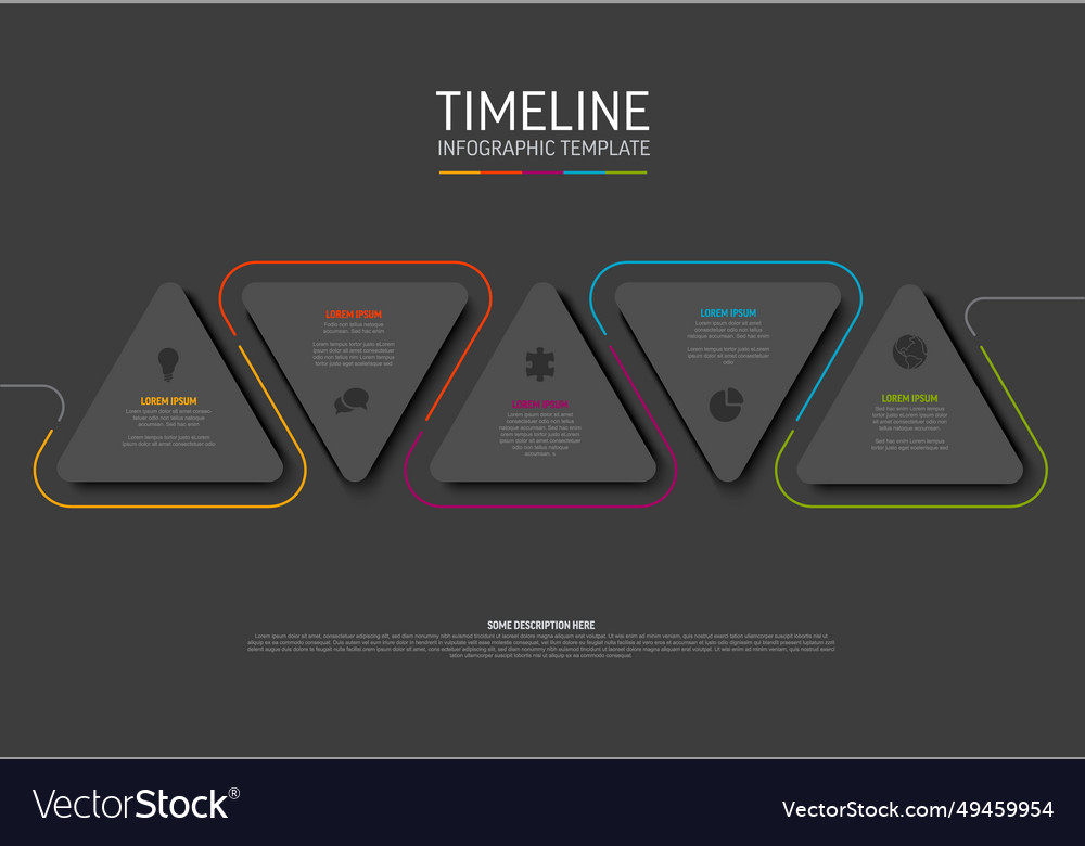 Dark five steps template with gray triangle vector image Dark five steps template with gray triangle