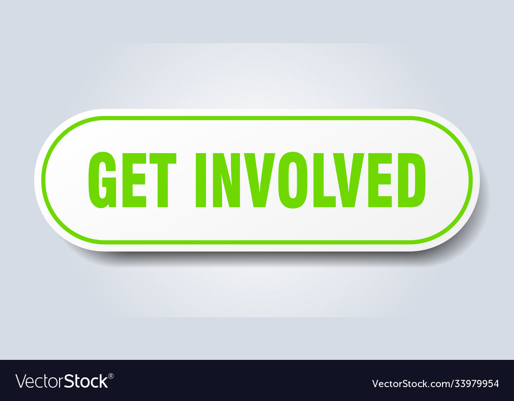 Get involved sign rounded isolated button white