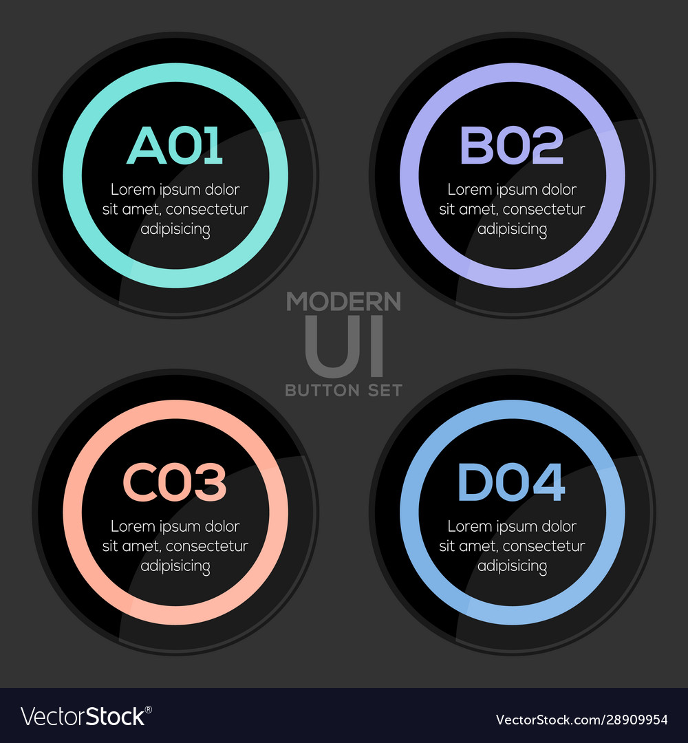 Modern ui circle button set in dark style Vector Image Modern ui circle button set in dark style