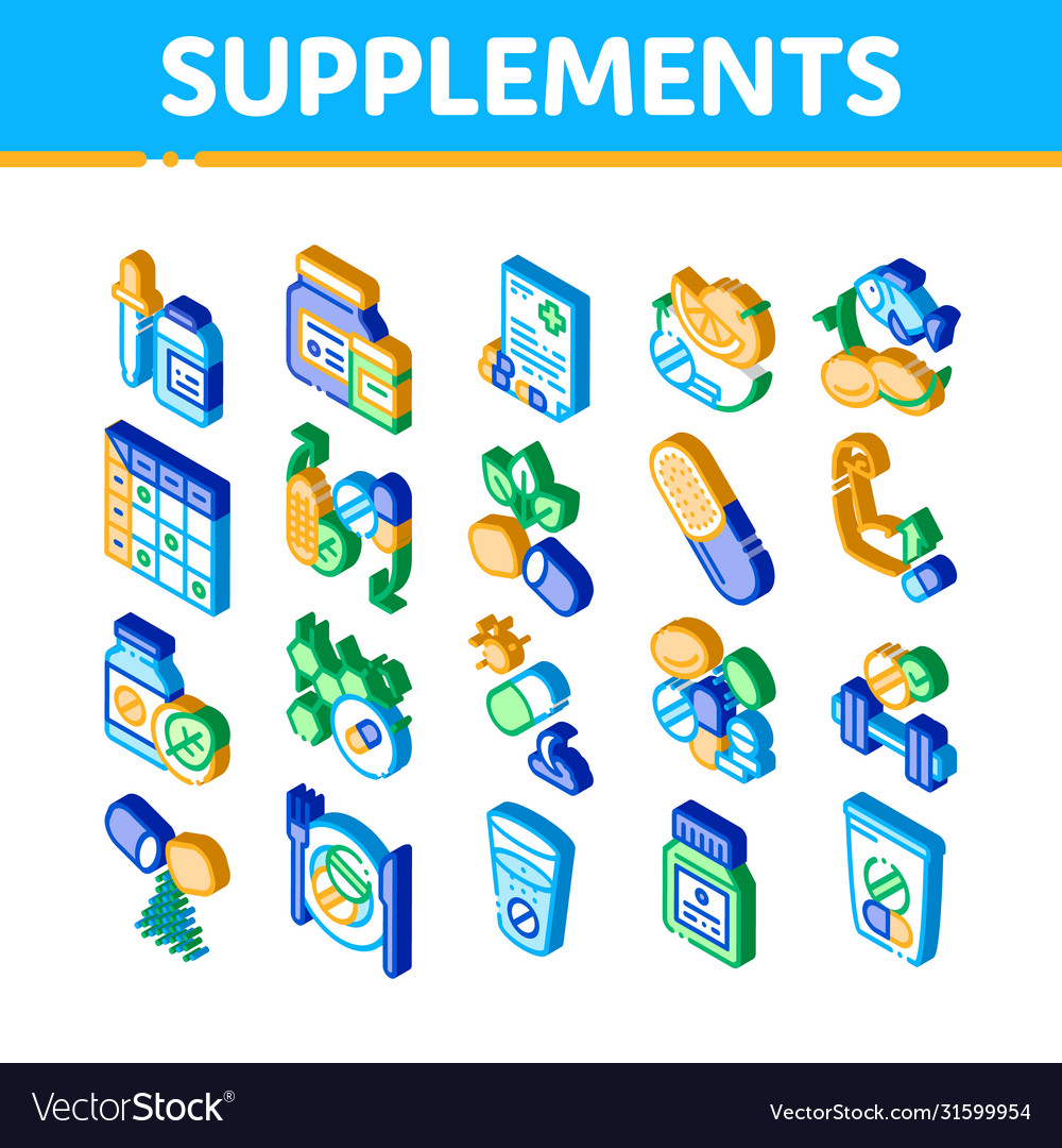 Supplements isometric elements icons set