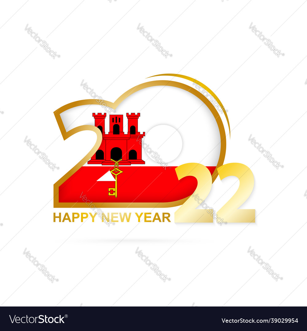 Year 2022 with gibraltar flag pattern happy new