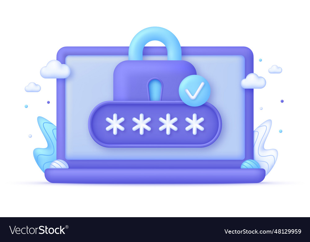 3d locked padlock and password on computer Vector Image 3d locked padlock and password on computer