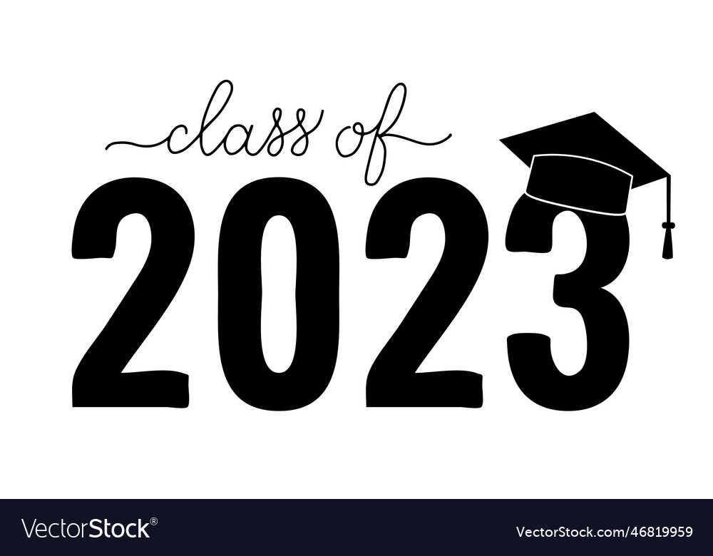 Class of 2023 lettering with graduation hat Vector Image