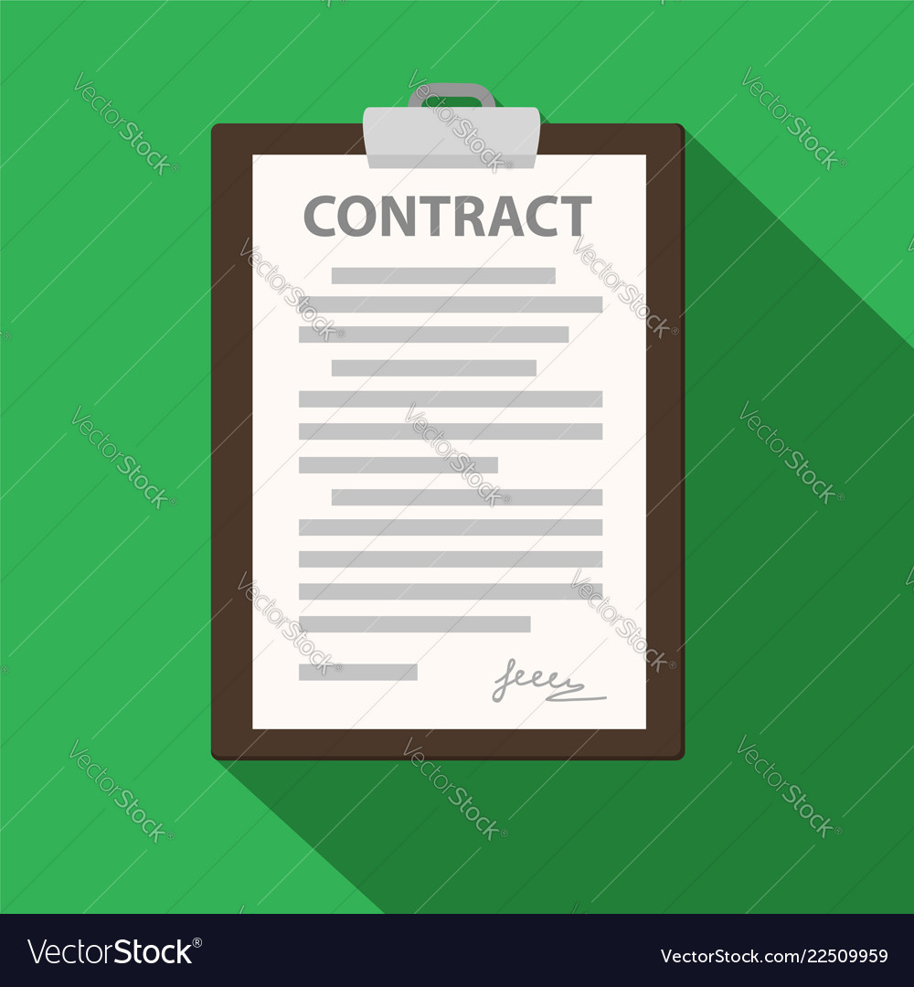 Clipboard with contract document on green flat Vector Image