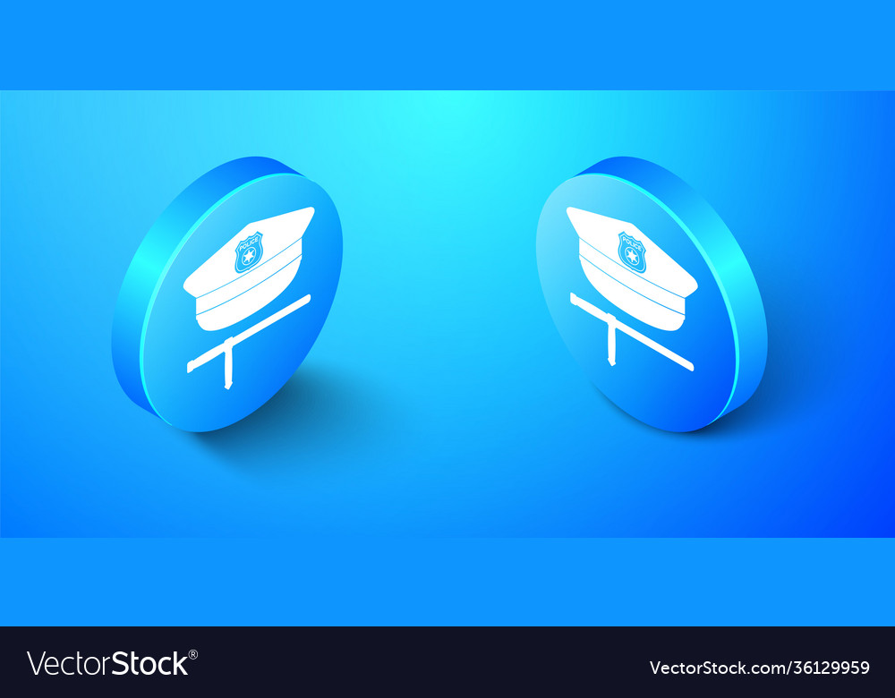 Isometric police cap and rubber baton icon