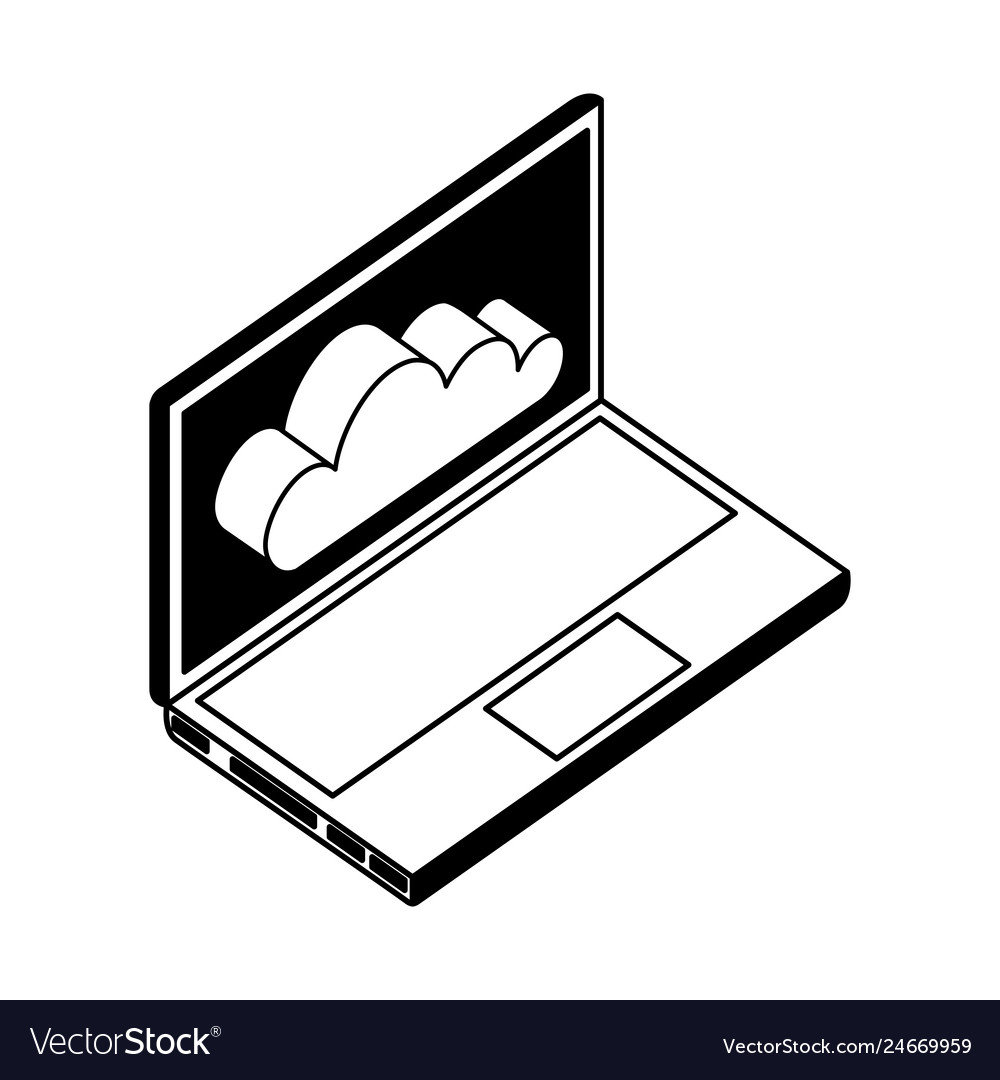 Laptop computer with cloud computing isometric vector image Laptop computer with cloud computing isometric
