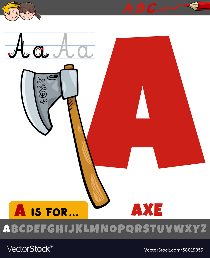 Letter a from alphabet with cartoon axe object Vector Image