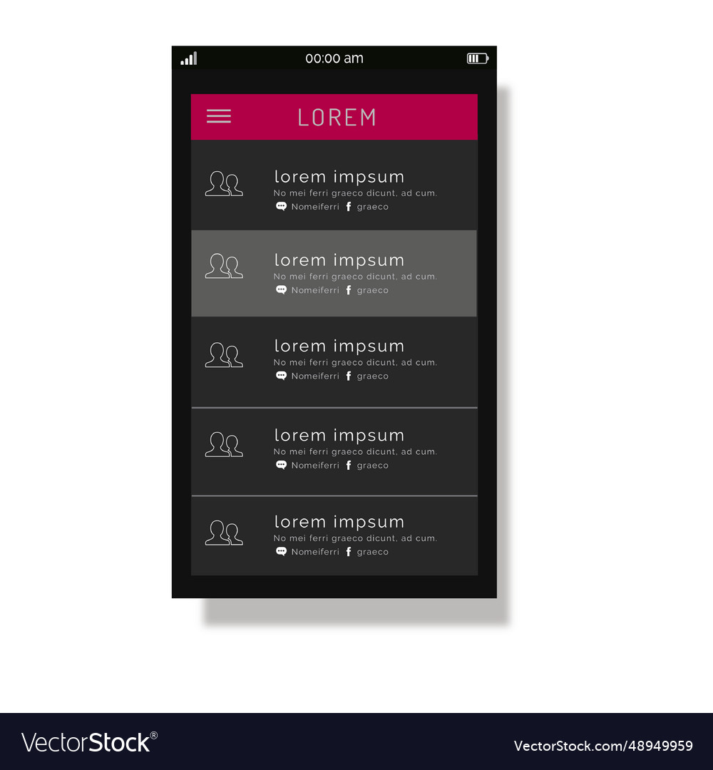 Pink contacts list menu interface vector image Pink contacts list menu interface