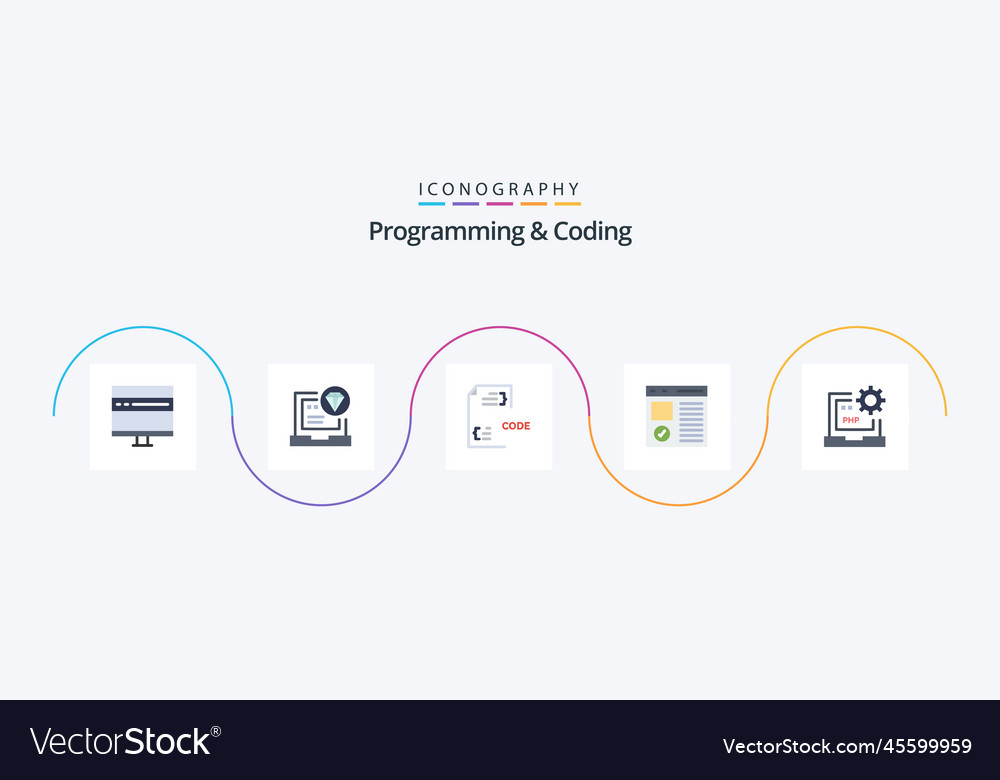 Programming and coding flat 5 icon pack including