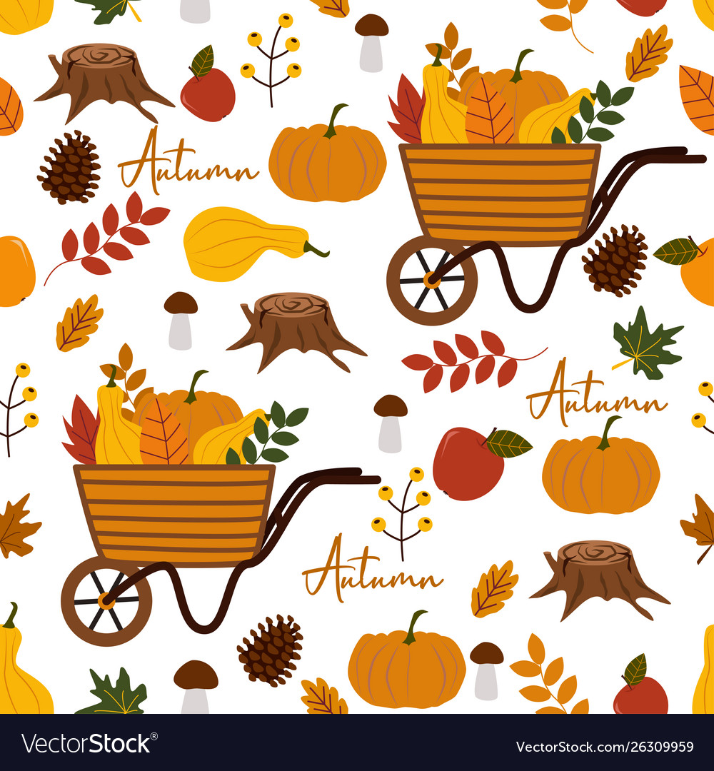 Seamless pattern with autumn elements vector image Seamless pattern with autumn elements