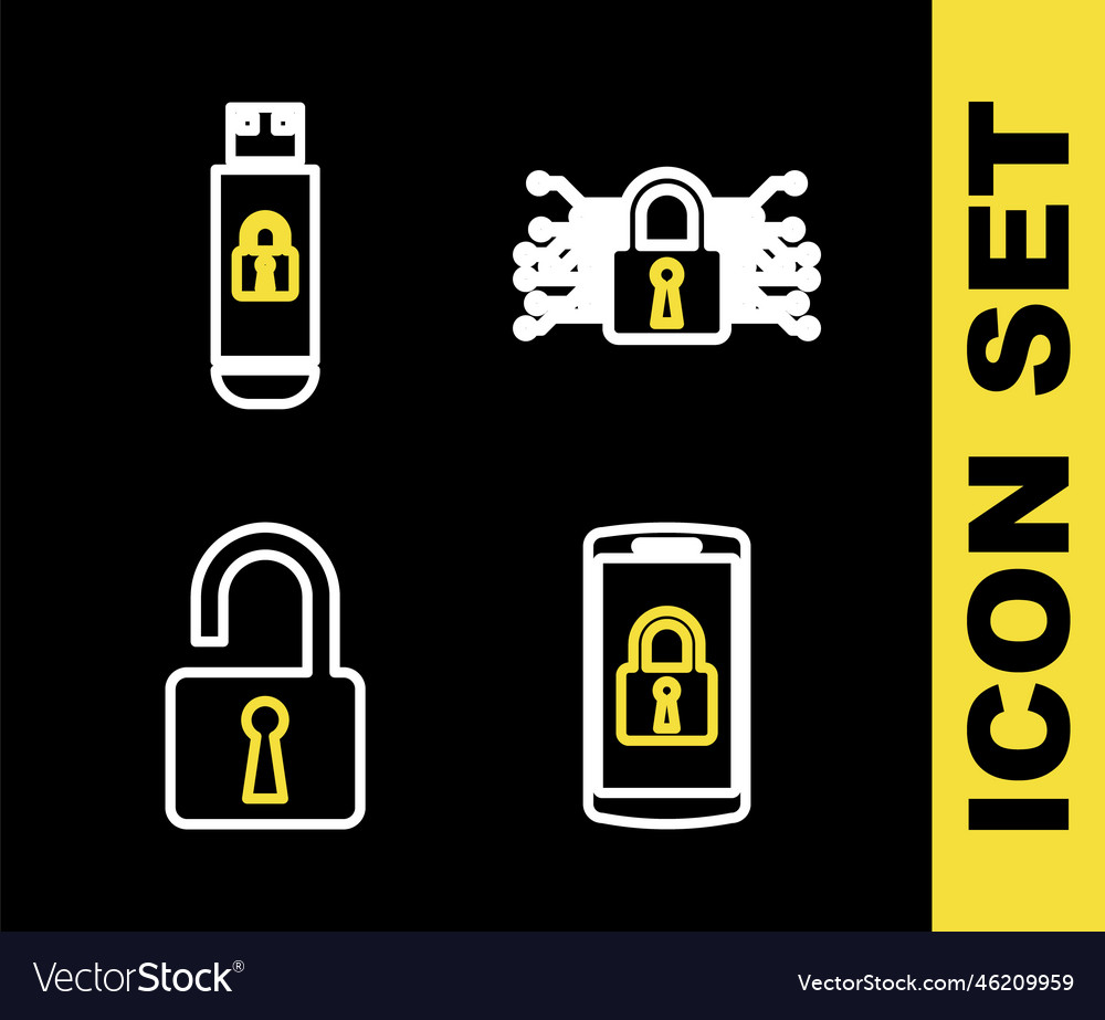 Set line cyber security smartphone with lock vector image Set line cyber security smartphone with lock