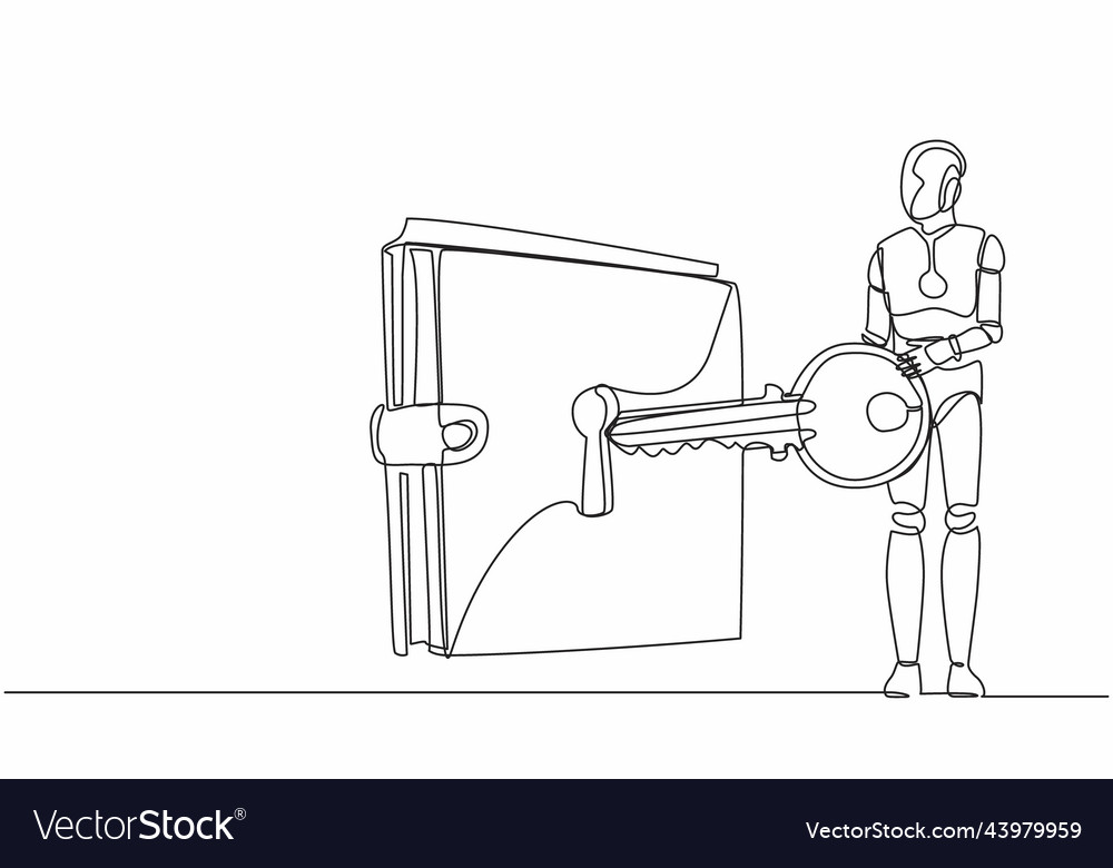 Single continuous line drawing robot put big key