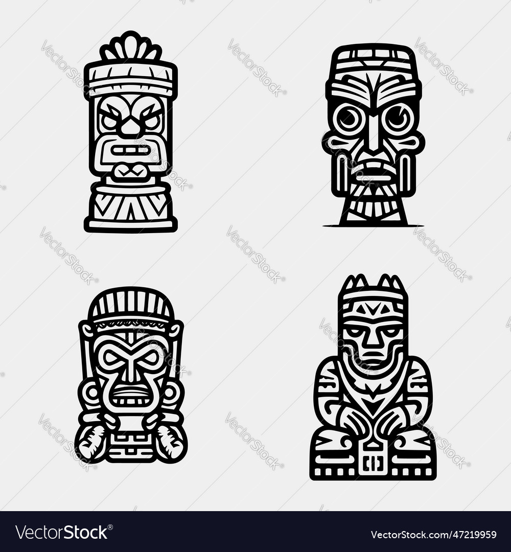 Tiki idols icon set simple