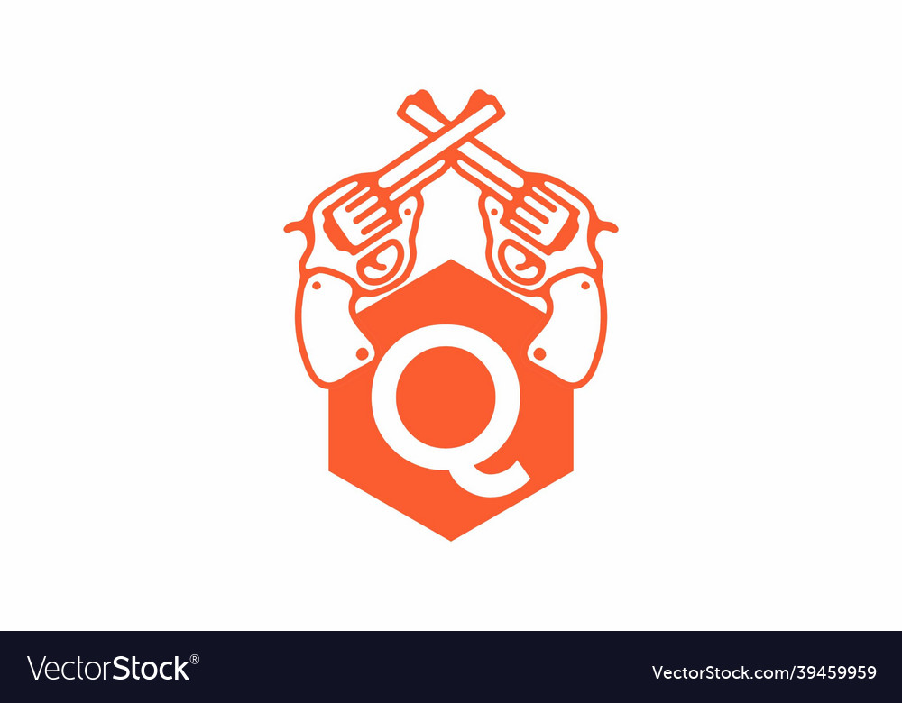 Two Guns Line Art with Q Initial