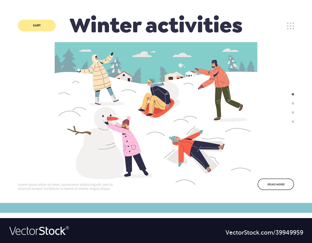 Winter activities landing page with kids have fun vector image Winter activities landing page with kids have fun