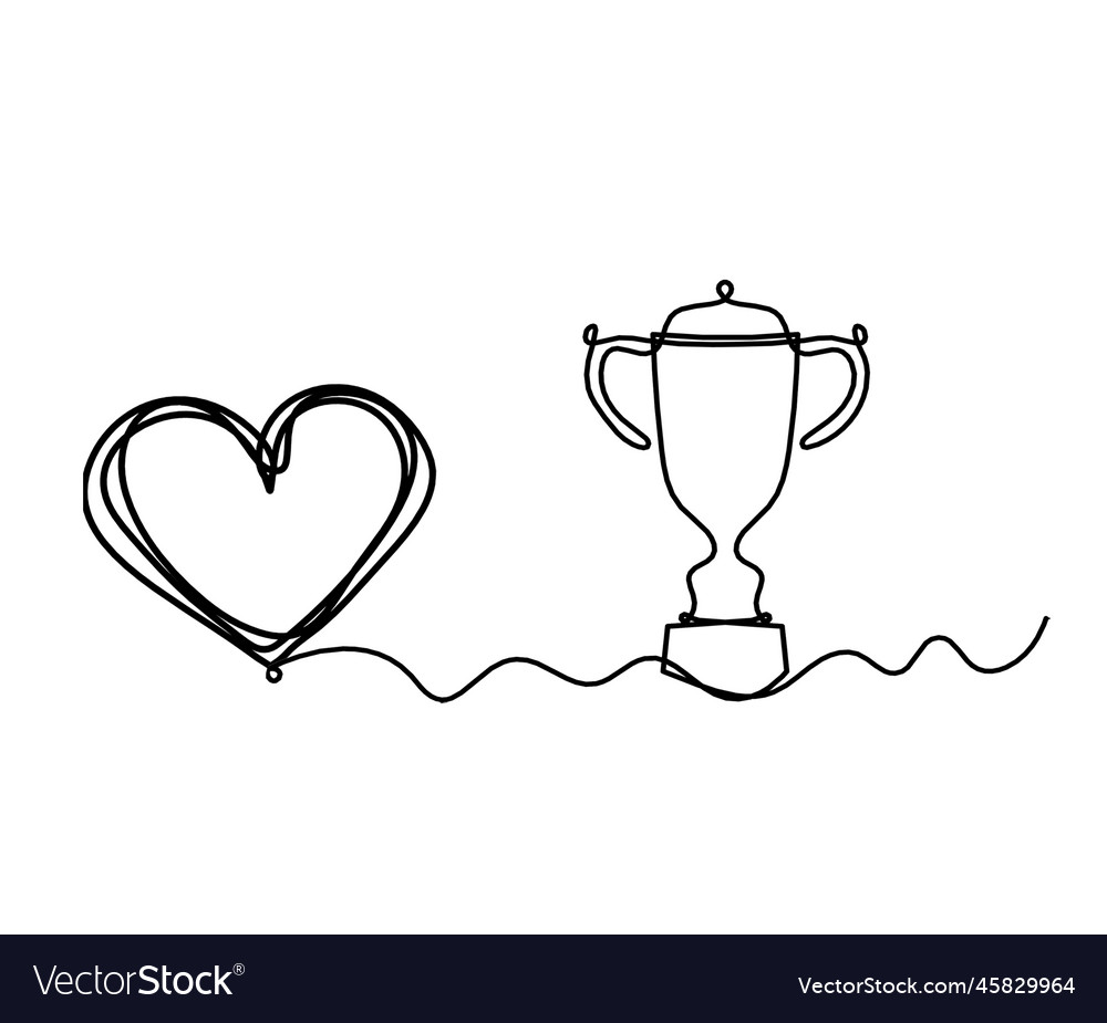Abstract heart with trophy as continuous line