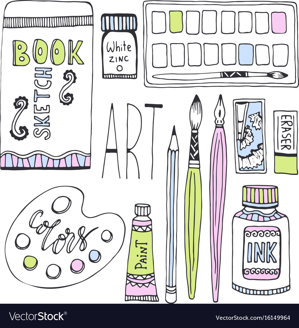 Kids artistic materials set art supplies Vector Image