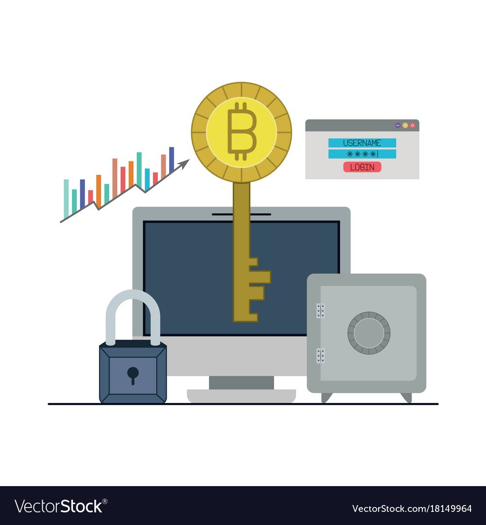 Bitcoin key login closeup with desktop computer