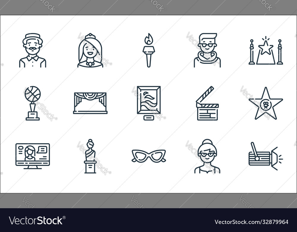 Fame line icons linear set quality vector image Fame line icons linear set quality