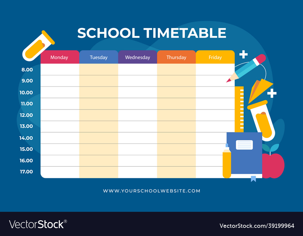 Flat back to school timetable template Royalty Free Vector