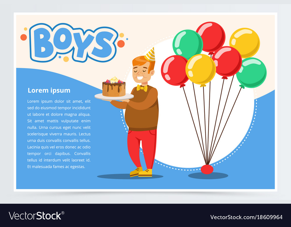 Happy fat boy celebrating his birthday with cake Vector Image