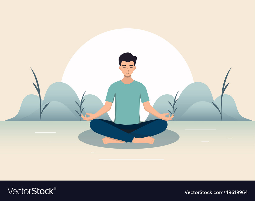 Man meditating with a smiling face showing Vector Image