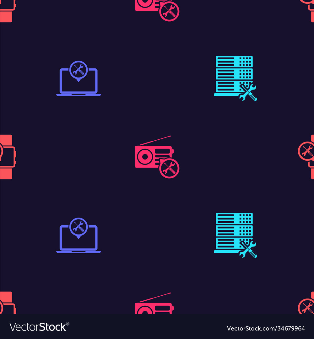 Set database server service laptop radio Vector Image Set database server service laptop radio