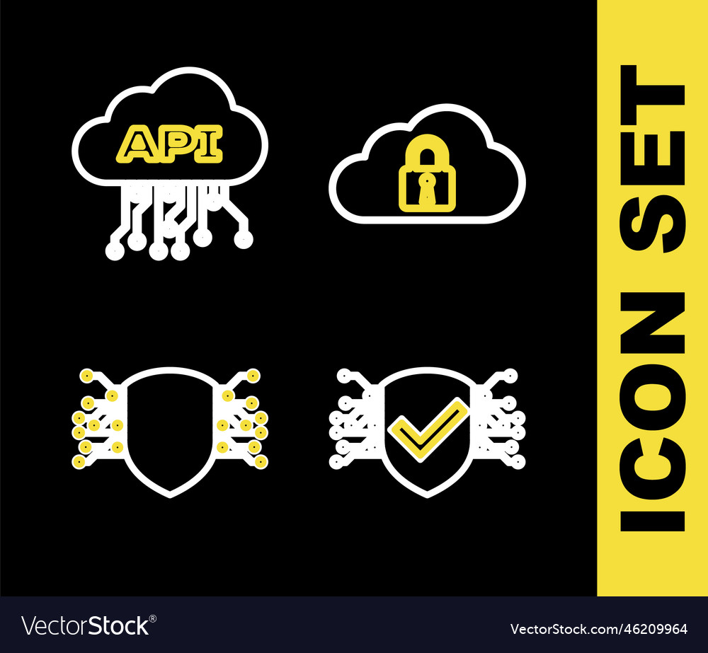 Set line cloud computing lock cyber security vector image Set line cloud computing lock cyber security
